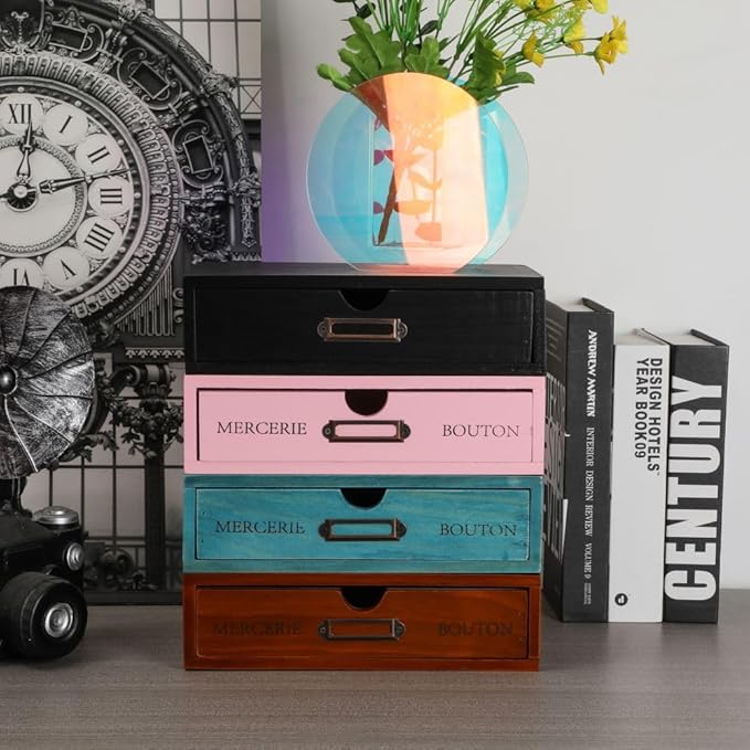 Wooden Storage Box Apothecary Drawers Vintage Wooden Drawers Wood Desktop Organizer Countertop Storage Box Library Card Catalog Cabinet Apothecary Cabinet(BROWN)