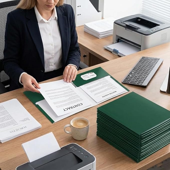 Zzrywuty File folders with Pockets,Green Two folders for documents,50 Pack Paper Folders with Card Slot,Letter Size,School Students,Business,Home and Office Workers