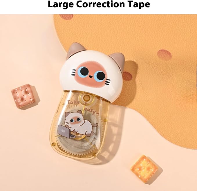 Cute Cat White Correction Tape Kawaii Extra-Long Correction Tape – 98ft (30m) Each with Aesthetic Cute Cartoon Cat Applicator for Back To School Office Supplies