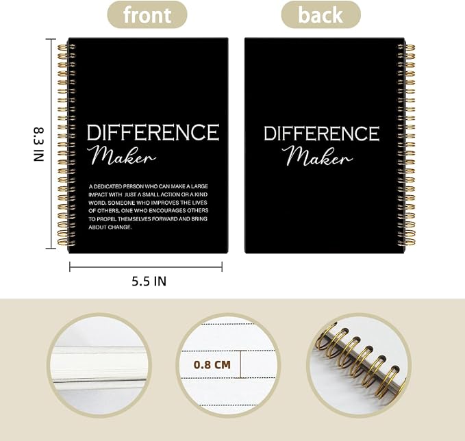 Difference Maker Gift Notebook Journal, Thank You Gifts for Women Men Boss Teacher, Employee Appreciation Gift, Farewell Retirement Gifts for Coworkers, Motivational Spiral Notebook 5.5x8.3