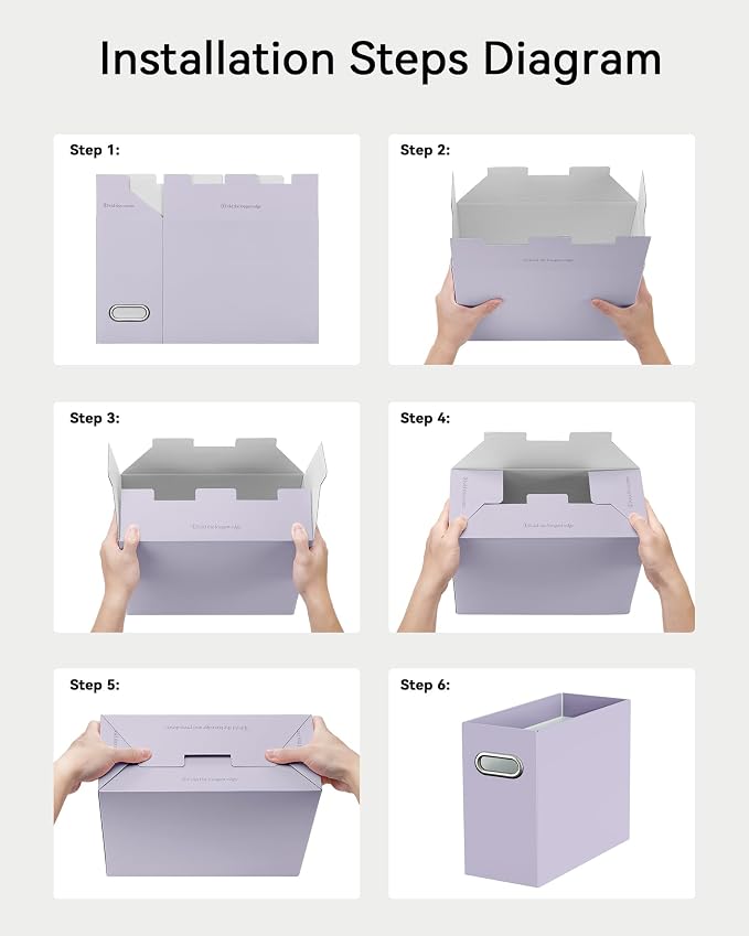 Oterri File Organizer Box, Portable Collapsible Cardboard File Folder Organizer with Handle for Letter Size Hanging Files, Document Storage Box for Home Office & Classroom (8 Packs, Purple)