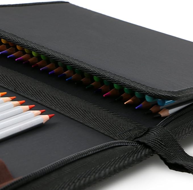 BTSKY® Portable Canvas Zippered Colored Pencil Case-Super Large Capacity 72 Slot Pencil Bag Pouch for Watercolor Pencils(Black)