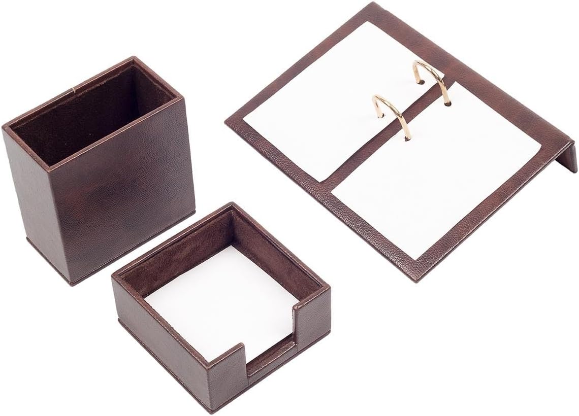 Luna Luxury Leather Desk Set – 9 Piece Executive Desk Organizer with Desk Pad, Fountain Pen Set, Pen Holder & A5 Note Case – Professional Office Desk Accessories – Multiple Colors (Brown)