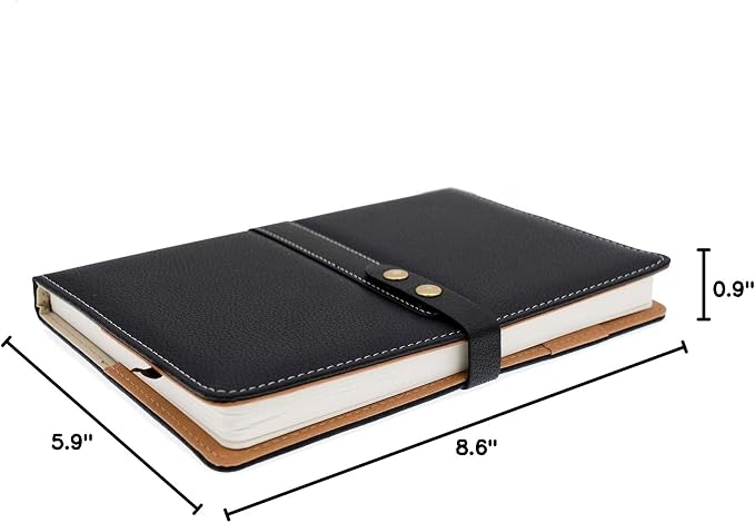 Hardcover Notebook Set - Thick Classic Ruled Premium Paper Notebook with Pen Loop and Pen, A5 192 Pages, Soft Faux Leather Hardcover Cover with Buckle(Black)