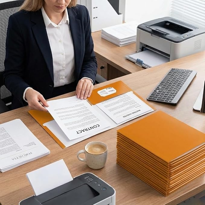 Zzrywuty File folders with Pockets,Orange Two folders for documents,25 Pack Paper Folders with Card Slot,Letter Size,School Students,Business,Home and Office Workers