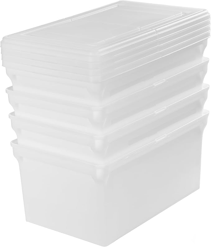 IRIS USA 4-Pack Snap File Box with Locking Lid, Black | Protect important documents, letter and legal files with secure storage for home offices, moving, and long-term organization