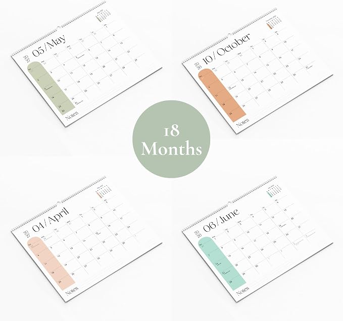 Makaplan Vibrant Arc Horizontal 11x13.5 Inches Wall Calendar 2026-2027, 18 Month Calendar January 2026 to June 2027 Colorful & Fun Monthly Themes