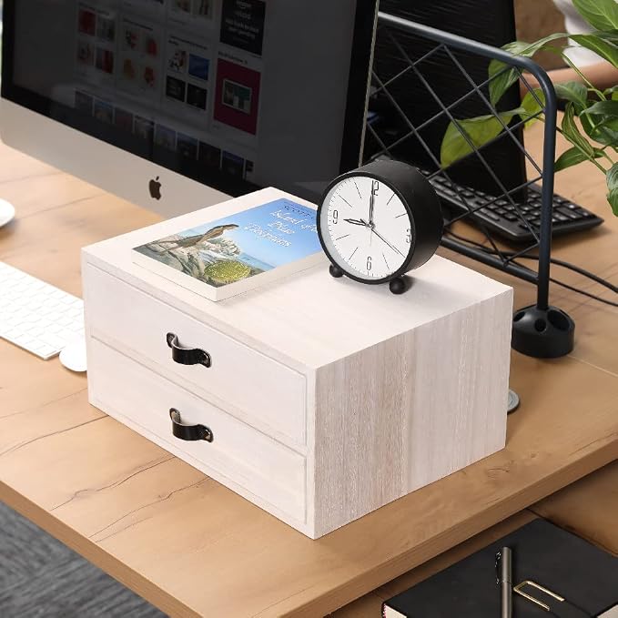 DDYURI Desk Organizer Drawers for Office Supplies Kitchen Storage - Wood Makeup Organizer Box/Countertop Drawers Chest for Dresser Wooden Cabinet Printer Stand Machine Shelf White (FAX2C-WH)