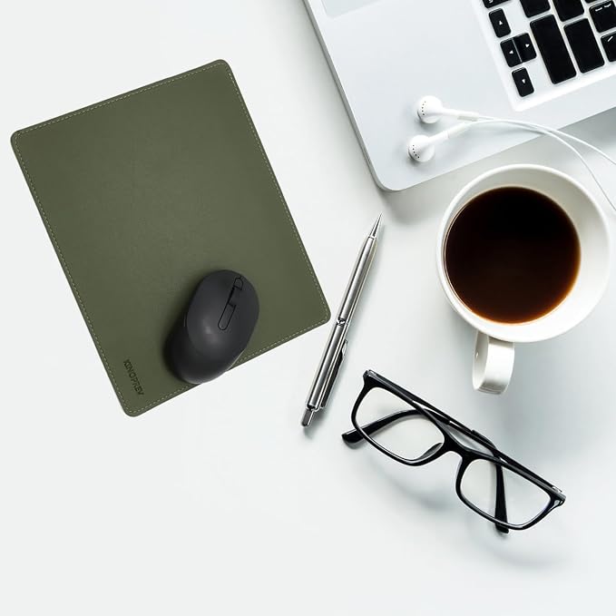 Leather Mouse Pad - Wood Mouse Pads with Stitched Edge,PU Non-Slip Mouse Mat,Double Side Mousepad,Waterproof Gaming Mouse Pad for Desk,Laptop,Office & Home,10.2" x 8.3",1 Pack (Army Green)