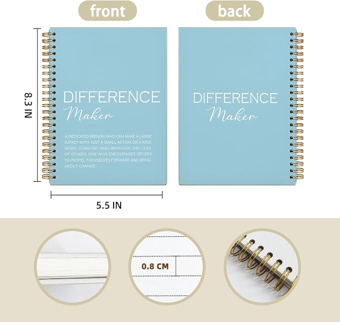 Blue Difference Maker Gift, Difference Maker Definition Hardcover Spiral Notebook Journal, Motivational Notebooks, Thank You Gifts for Women Men Teacher Coworkers, 5.5x8.3