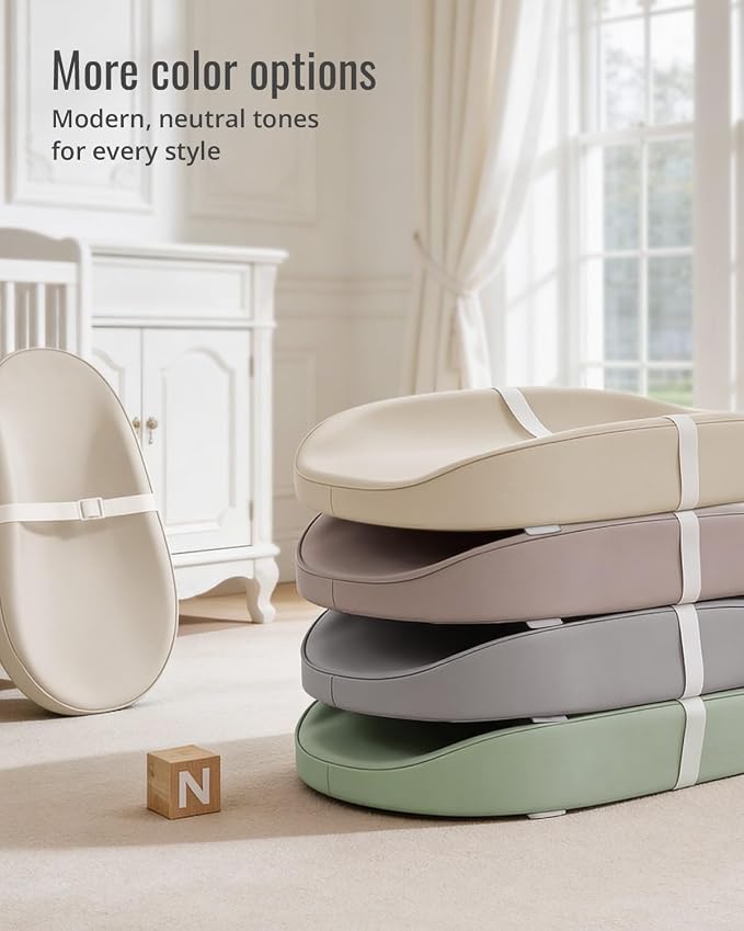 Blissful Diary Vegan Leather Baby Changing Pad with Waterproof & Wipe-Clean PU Cover, Avocado Size Cozy Diaper Changing Pad for Dresser and Table, Taupe