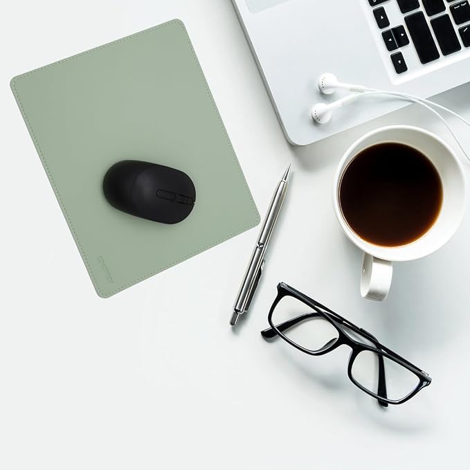 Leather Mouse Pad - Wood Mouse Pads with Stitched Edge,PU Non-Slip Mouse Mat,Double Side Mousepad,Waterproof Gaming Mouse Pad for Desk,Laptop,Office & Home,10.2" x 8.3",1 Pack (Olive Green)