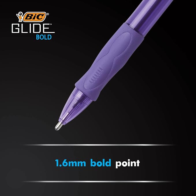 BIC Glide Bold Retractable Ball Pen, Bold Point (1.6mm), Blue, 12-Count, Rubber Grip for Comfortable Writing, Case(Pack of 18, 216 Count Total)