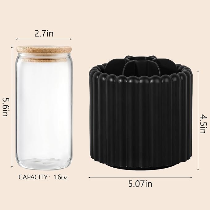 Rotating Makeup Brush Holder Organizer with Removable Dividers, Black | 7 Slots Make Up Brush Organizer 360 Spinning Cosmetic Storage Pen Holder for Desk, Vanity, Dresser