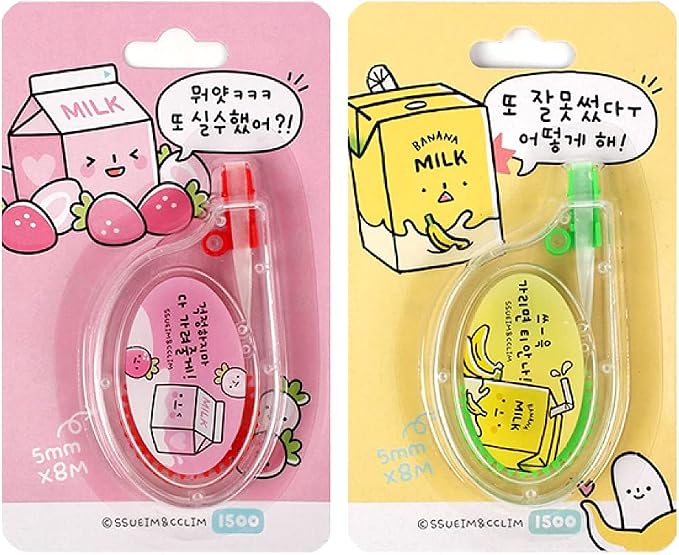 Convenient Store Food Design Strawberry Milk/Banana Milk 8M White Out Correction Tape 1PC (Random)