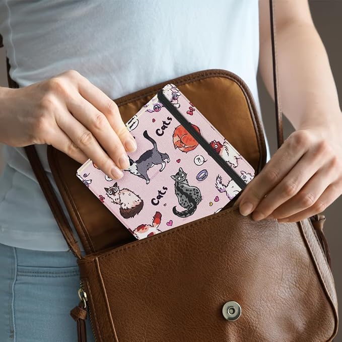 4.8" Square Pocket Sketch Book,Hardcover Art Sketchbook for Drawing Journal | Cloth Cover,80gsm Blank Paper,96Sheets,Lay-Flat,Portable Travel Creation Paint Diary Memo Planner,Dry Media.Pink Cat