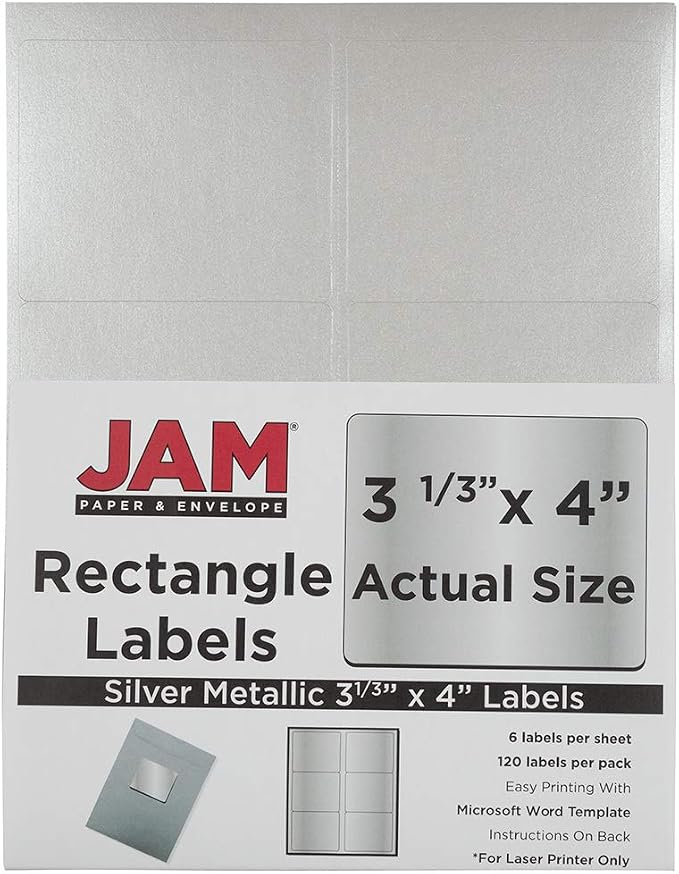 JAM PAPER Shipping Address Labels - Large - 3 1/3 x 4 - Metallic Silver - 120/Pack