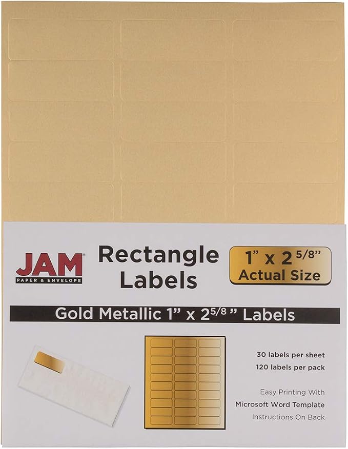 JAM PAPER Return Address Labels - Standard Mailing - 1 x 2 5/8 - Gold Metallic - 120 Shipping Labels/Pack