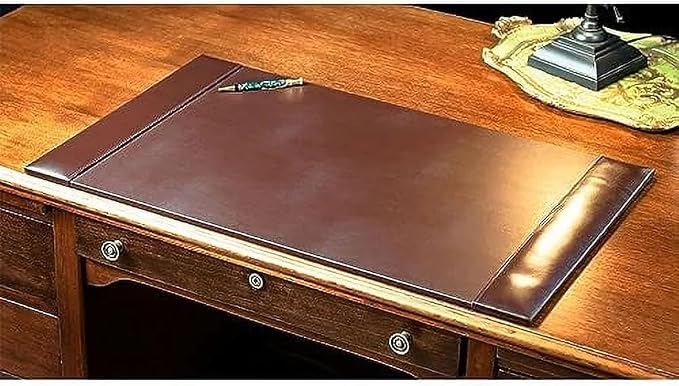 Professional Leather Desk Mat Brown Writing Surface, Raised Edge Stitching Desk Protector, Large Leather Executive Desk Pad (30" x 18")