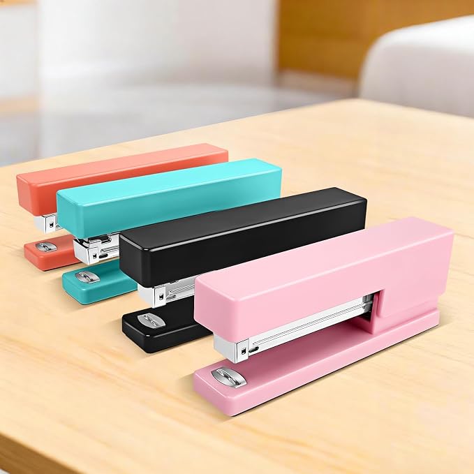 Office Desktop Stapler - 25 Sheet Capacity with 830 Staples and Staple Remover,Staplers for Desk,Non-Slip for School, Home, Pink