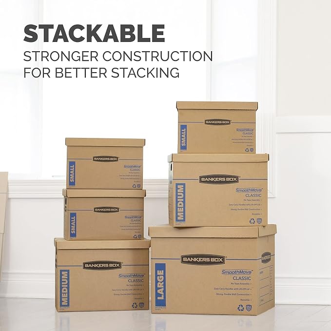 Bankers Box 20-Pack Small Classic Moving Boxes with Reinforced Handles | Pack books, files, and dense items with sturdy small boxes built for easy carrying and organized moves.