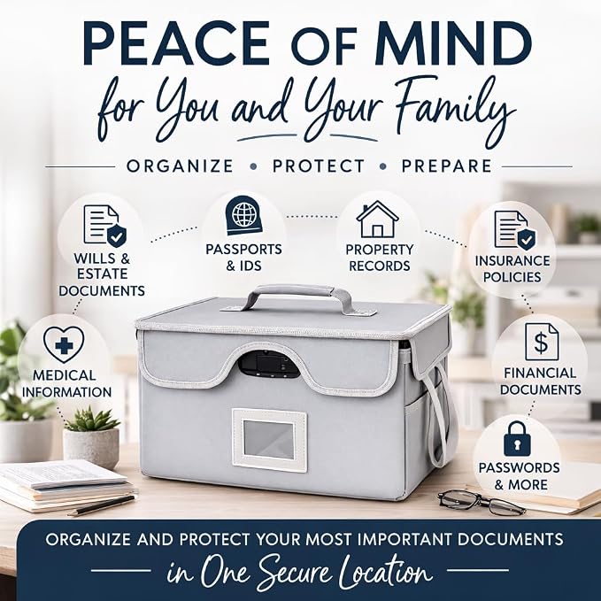 Icebox End of Life Organizer – Fire-Resistant Estate Planning & Emergency Document Storage Box – Lockable Home File Organizer for Important Documents (Silver)
