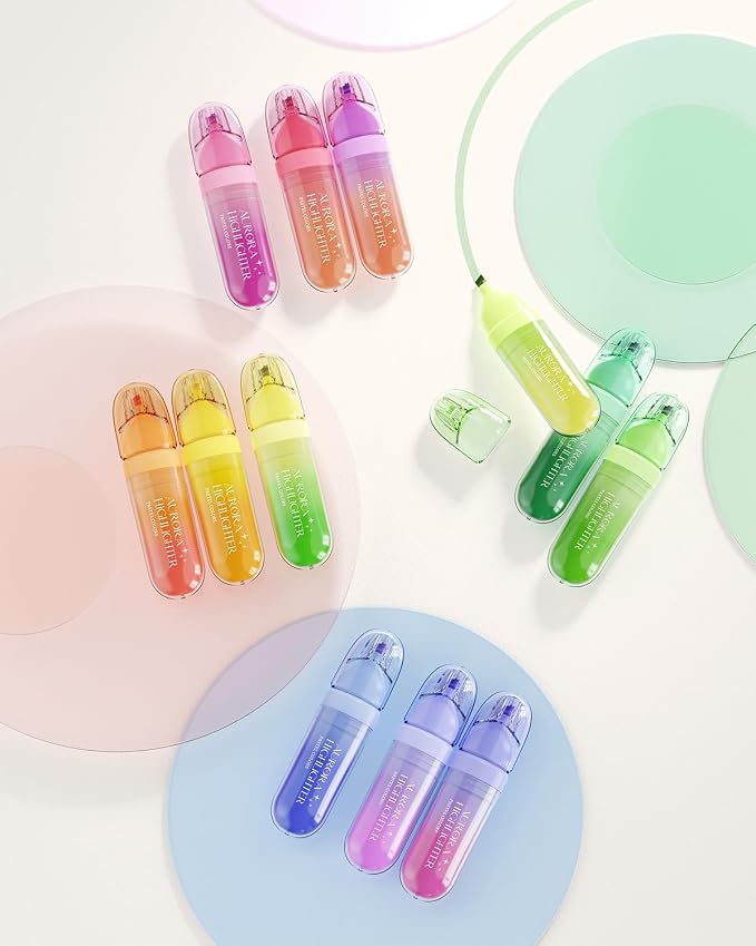 Four Candies 12 Pcs Highlighters Assorted Colors, Cute Pastel Highlighter Set, Dry Quickly, Soft Chisel Tip, No Bleed Highlighter, Aesthetic Highlighters