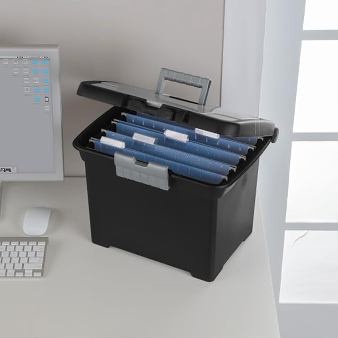 Sterilite Portable File Box with Latching Lids for Home and Office, 12-Pack | Heavy-Duty and Stackable Plastic Containers with Latches for Closet, Cabinet, Bedroom, Bathroom and Dorm Room Organization