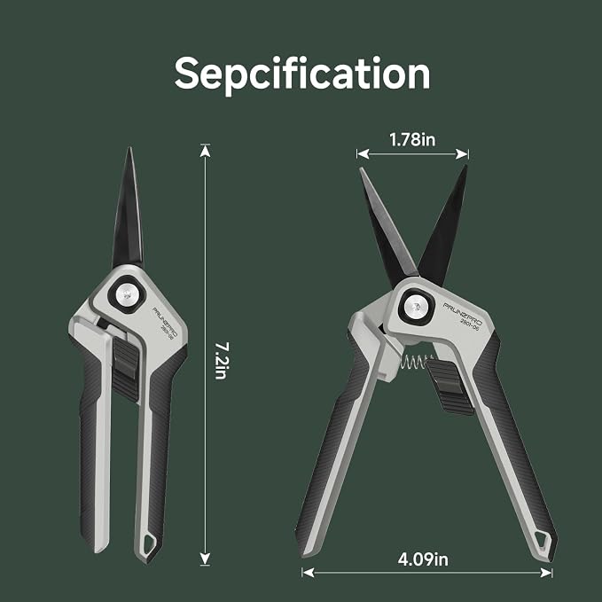 PrunePro Garden Scissors Pruning Shears - German Stainless Steel Teflon Coating Flowers Bonsai Snips Micro Tip for Precise Cutting Plant Rose Floral Clippers Small Pruners Indoor Outdoor Grey 2 Pack