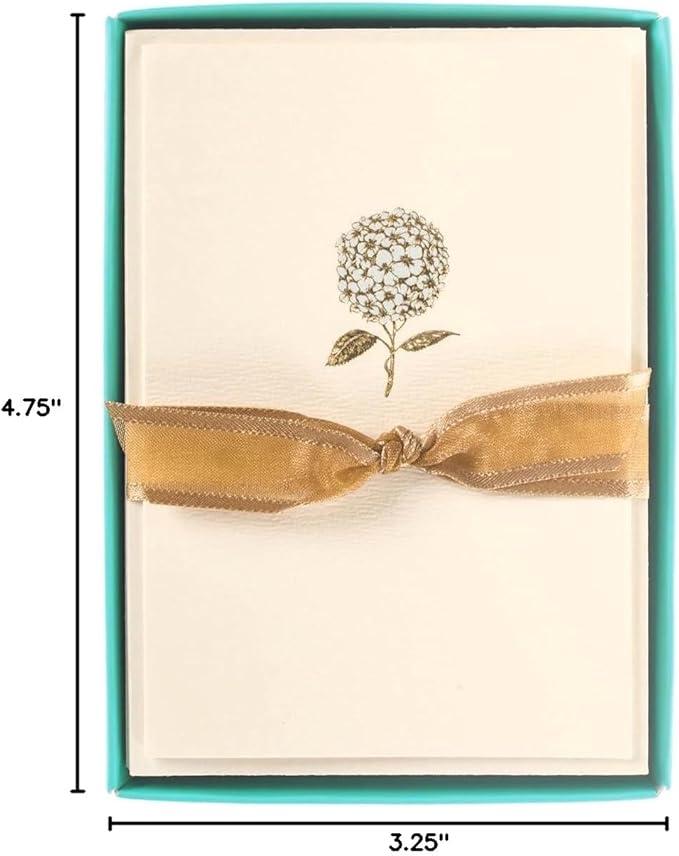 Graphique Hydrangea La Petite Presse Boxed Notecards - 10 Embellished Gold Foil Blank Cards with Matching Envelopes and Storage Box, 3.25" x 4.75" (L1346CB)