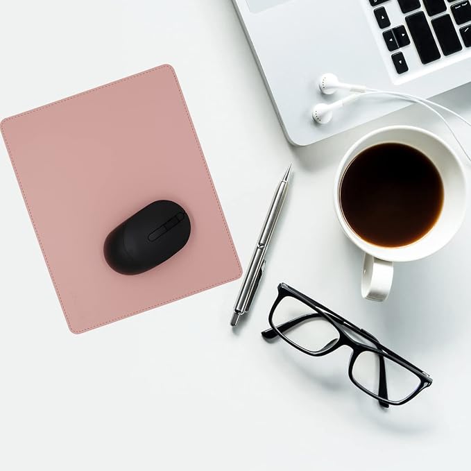 Leather Mouse Pad - Wood Mouse Pads with Stitched Edge,PU Non-Slip Mouse Mat,Double Side Mousepad,Waterproof Gaming Mouse Pad for Desk,Laptop,Office & Home,10.2" x 8.3",1 Pack (Pink)
