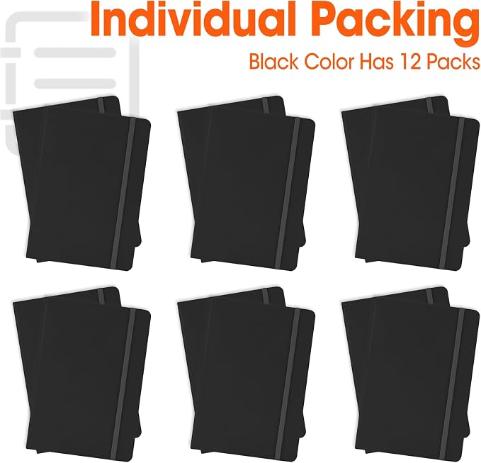 12 Pack Lined Journal Notebook for Work, 200 Pages, Medium 5.5 in x 8.3 in, A5 College Ruled, Hardcover Journaling Notebooks for Writing, Note Taking, Fit for Business Work School Home (Black)