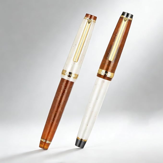 Jinhao 82 Acrylic Fountain Pen Set (2 Pack), Fine Nib Pen, Milk Coffee | Smooth refillable writing pens with converter for journaling, calligraphy & office use. Features a translucent body.