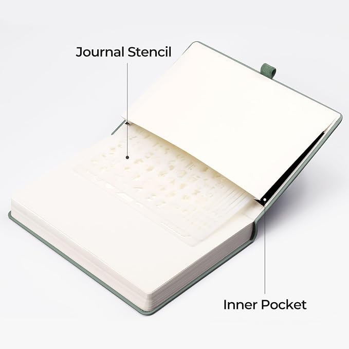 EMSHOI Blank Journal Notebook, 320 Pages, A5 Size (5.7'' x 8.3'') | Leather Hardcover, 100 GSM Thick Paper, Unlined, Plain, for Sketching, Drawing, Painting, Sun Debossed (Green)