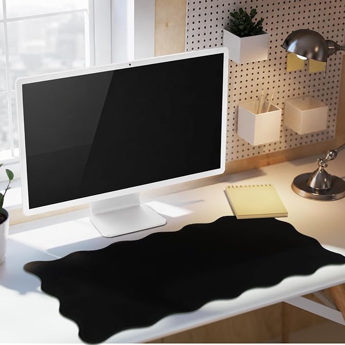 Hahafelt Scalloped Desk Mat Large Desk Pad Cute Coquette Table Mat Back to School Preppy Table Make up Pad Nonslip Graduation Gift with Stitching Waterproof Gaming(Black,31.5 x 15.8 Inches)