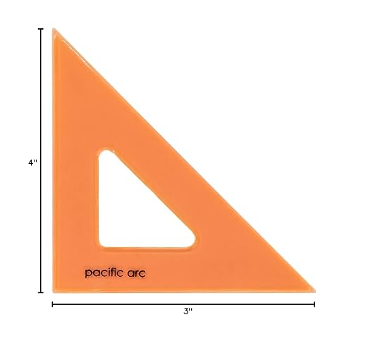 Pacific Arc's Scholastic Triangle - 4 inch - Fluorescent - 45/90 Angle - Polystyrene - Inking Edge - Technical Drawing Tools, Drafting, Architect and Engineering.