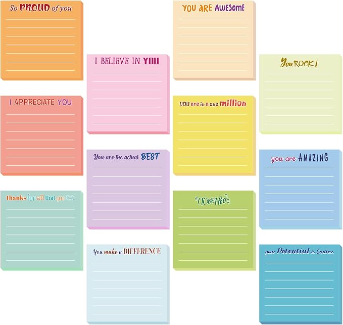 Yinder 12 Pcs Sticky Notes Gifts Bulk,Appreciation,Light Color