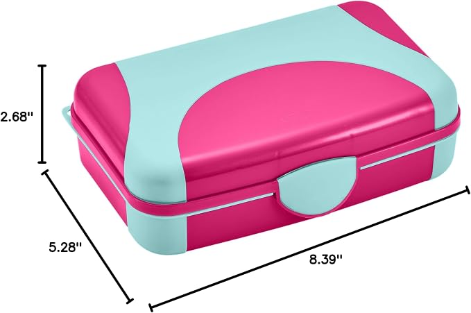 LockerMate by Bostitch Hard Pencil Case, Durable Plastic Pencil Box, Kid-Friendly Design, Pink & Blue