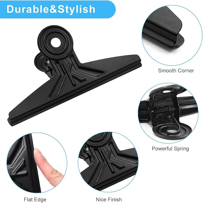 Coideal Extra Large Bulldog Clips - 2 PCS 20cm Long Jumbo XL Bull Binder Paper Clip Clamps for Office (Black, 7 7/8 Inch)