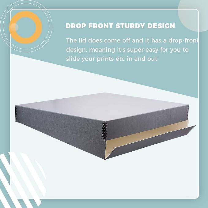 Golden State Art, Drop Front Archival Storage Box, Gray, 20.75x24.75x3 Inch | Acid-Free Museum Box with Metal Edge Corner, for Storing Artwork Photos Documents Prints Arts And Crafts