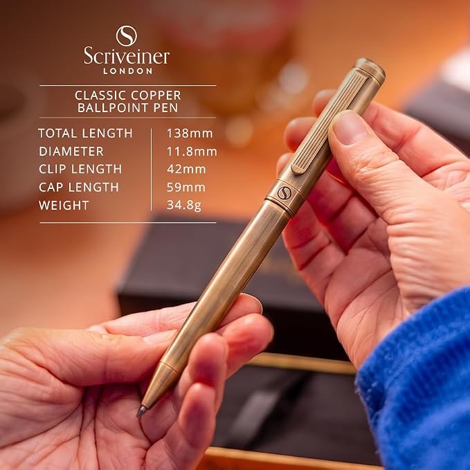 Scriveiner Bronze Ballpoint Pen - Stunning Luxury Pen, Schmidt Black Refill, Best Ball Pen Gift Set for Men & Women, Professional Executive Office, Nice Fancy Designer Pens