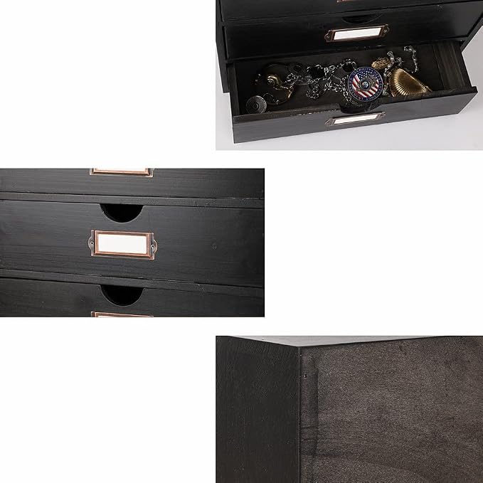 Large Wooden Drawers Wooden Box with Drawer Black | 4 Drawer Storage Box for Apothecary Cabinet, Apothecary Drawers,Desktop Organizer with Metal Handles for Office,Home