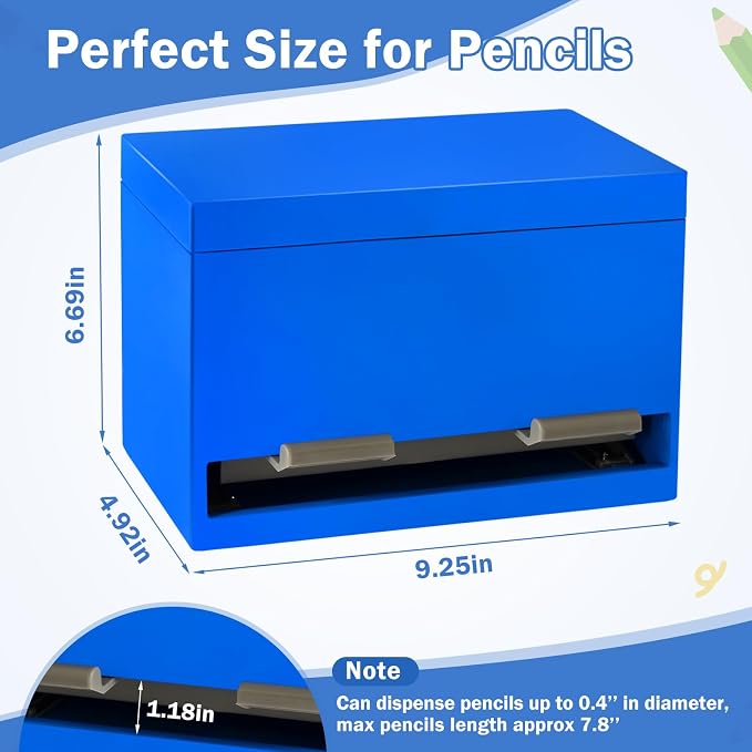 YEGEER Pencil Dispenser for Classroom, Wooden Pencil Holder, Classroom Teacher Must Have, Pencils Straws Organization & Storage for Classroom Office Kitchen Restaurant (blue)