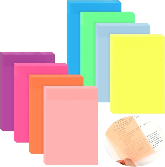 Yinder 4 x 6 Inch Transparent Sticky Notes Translucent Sticky Notes 240 Sheets Waterproof Clear Self Memo Pad See Through Back to School Bible Journaling Accessories Office School Supply(Bright)