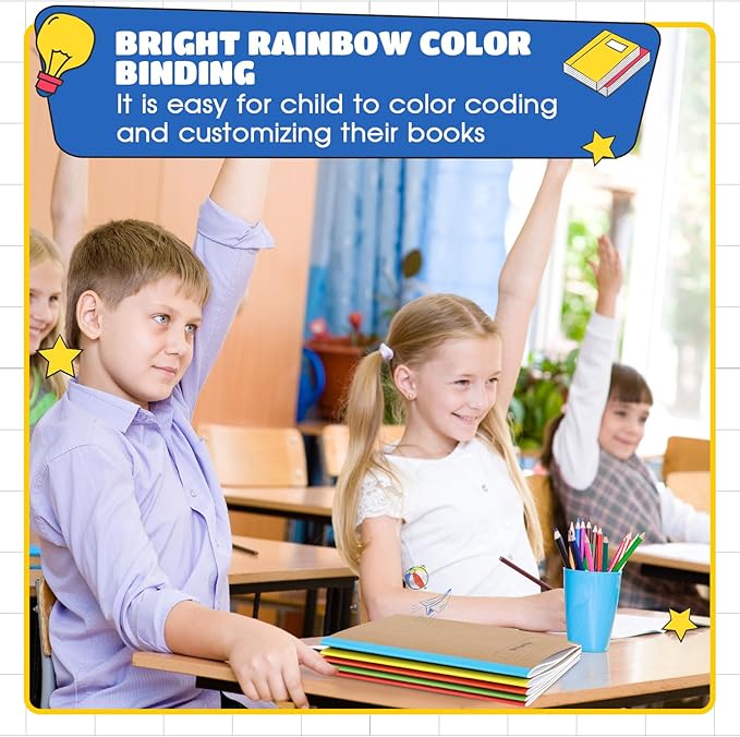 Henoyso 5 Pack Primary Composition Notebook, 9-3/4" x 7-1/2", Kids Primary Journal, K-2 Writing Notebook for Kids Student Draw Write Story Journal Half Blank Books(Bright Color)
