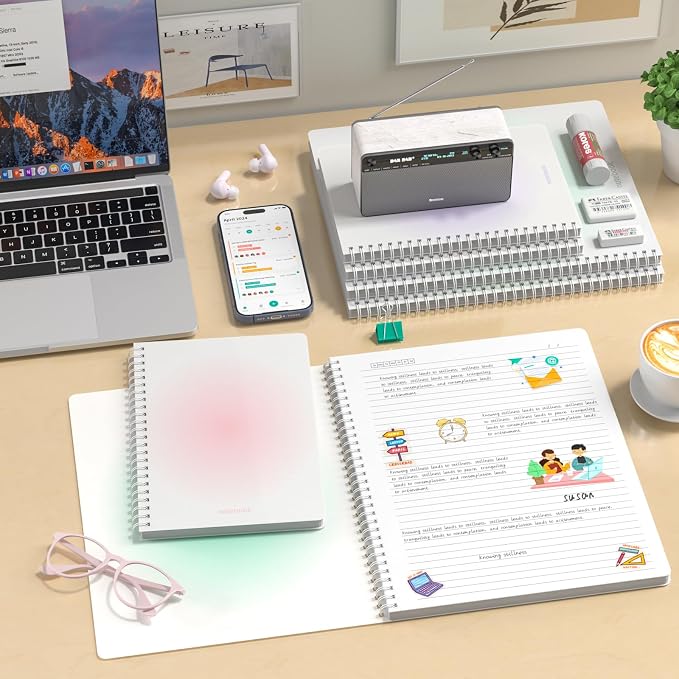 Oucaru Spiral Notebook College Ruled 8 Pack A5 (5.9" x 8.3") Journaling Notebooks 140 Pages 100GSM Gradient Small Lined Notebook Waterproof PP Cover for Work School Business Travel Note Books