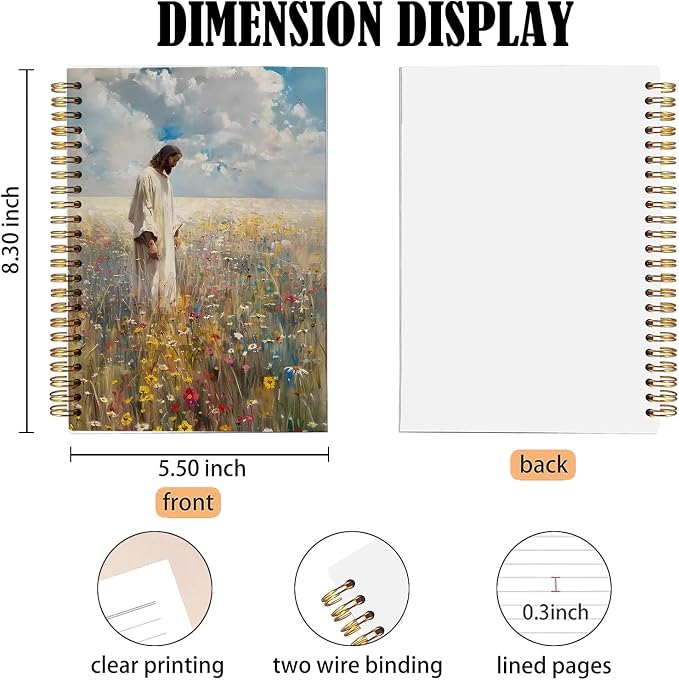 Wildflower Christian Jesus Spiral Notebook, Religious Jesus Journal, Prayer Journal for Woman, Christian Gifts for Women, Bible Journaling Notebooks for Note Taking, 5.5x8.3 Inch
