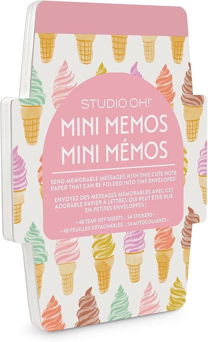 Studio Oh! Blank Mini Note Cards with Sticker Seals, 48 Tear-Off Foldable Memos, Tiny Envelope Notes, 6 Designs, 54 Stickers for All Occasion, Thanks, Party Invitations, Cool and Creamy