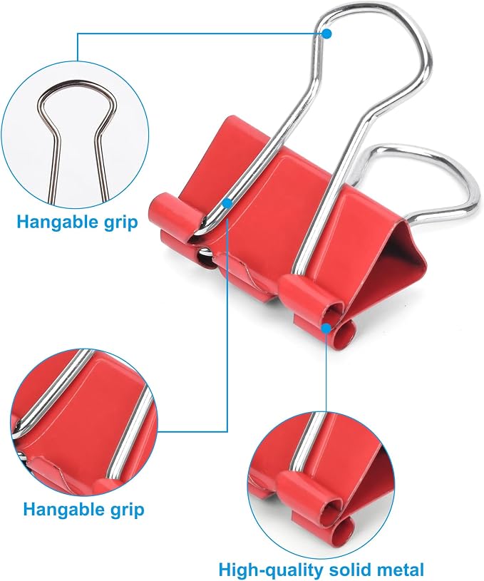 Binder Clips, 50 Pack, 0.75 in Small Paper Clips for Office, (Mixed Color)