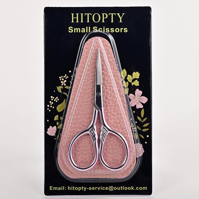 Small Pointed Scissors for Women Men Facial Hair, Beard, Mustache | Mini Grooming Scissor Little Travel Shears, for Eyebrow, Eyelash, Sewing, Embroidery, Craft, Detail Thread Cut with Sheath